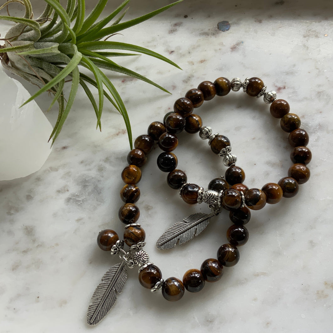 Tigers Eye Bracelet with Feather