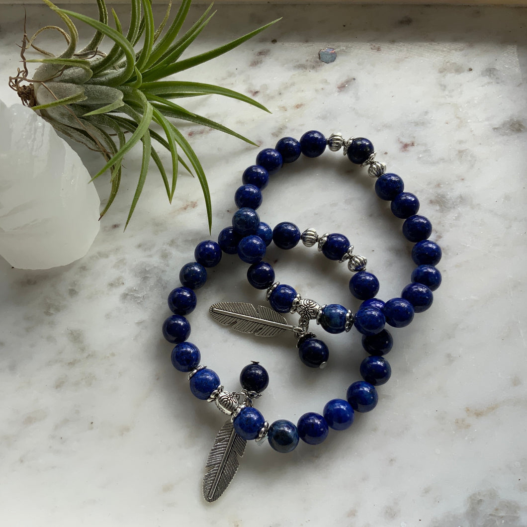 Lapis Lazuli Bracelet with Feather